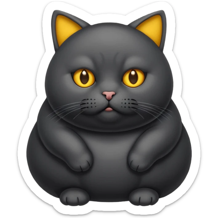 Un gato negro gordito con los ojos de color amarillos sentado sticker