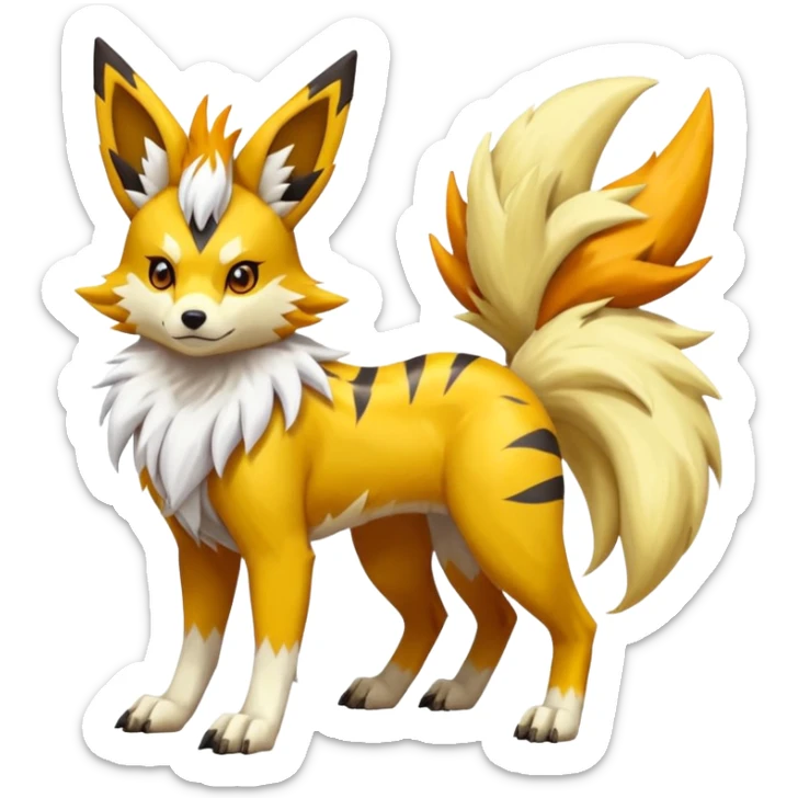 Feral Quadrupedal Digitigrade Jolteon-Lycanroc-Furret-Renamon-Zeraora-Vernid-fusion-hybrid-creature, full body  sticker