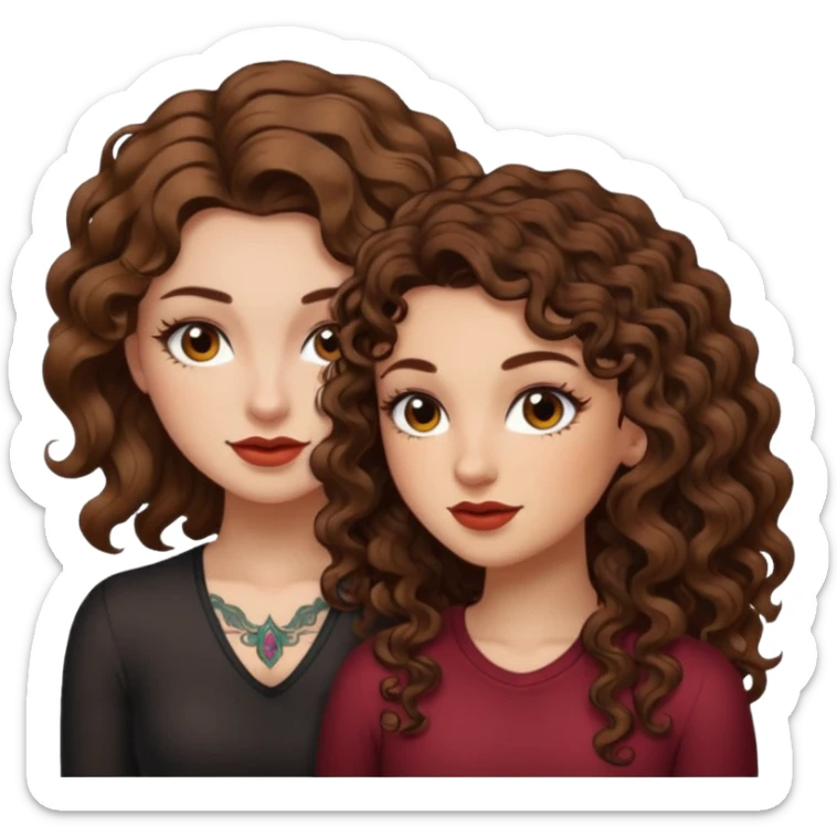 pact wink — long wavy brown hair tattooed woman and short tight curly brown hair woman — secret look sticker
