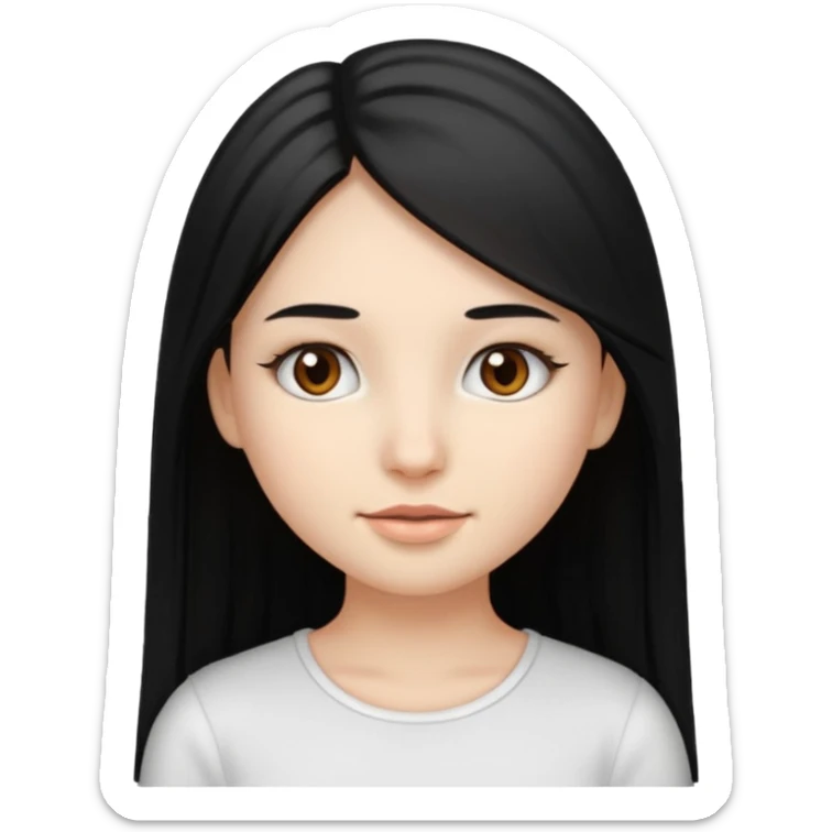 make a girl emoji with straight long black hair and blonde highlights and brown eyes with pretty eyelashes wearing a white top sticker