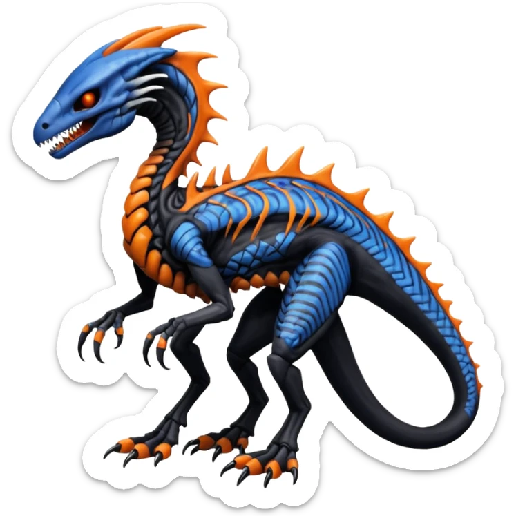 Duskull-Sergal-Salandit-Xenomorph-hybrid-fantasy-creature (full body) with colored scale pattern markings sticker