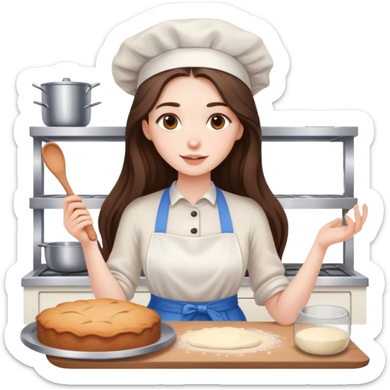 beautiful pale brunette girl with long hair baking sticker