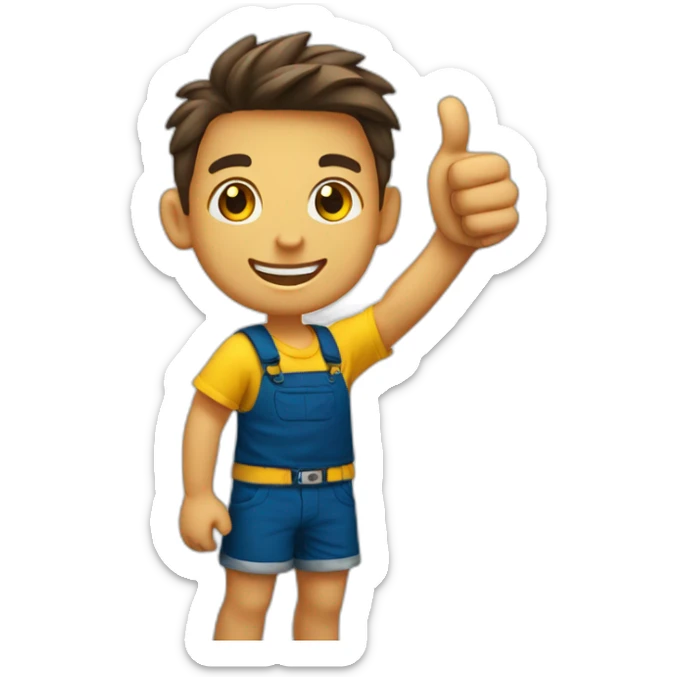 happy tan kid with yellow shirt and dark blue shorts thumbs up sticker