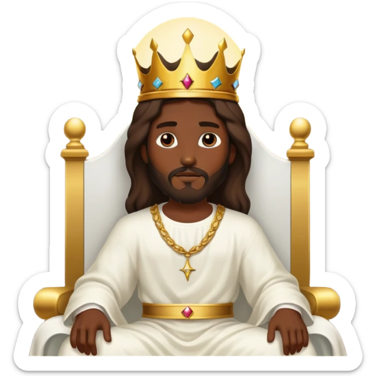 Dark skin Jesus on heavens Throne with just a Gold crown no jewelry  sticker