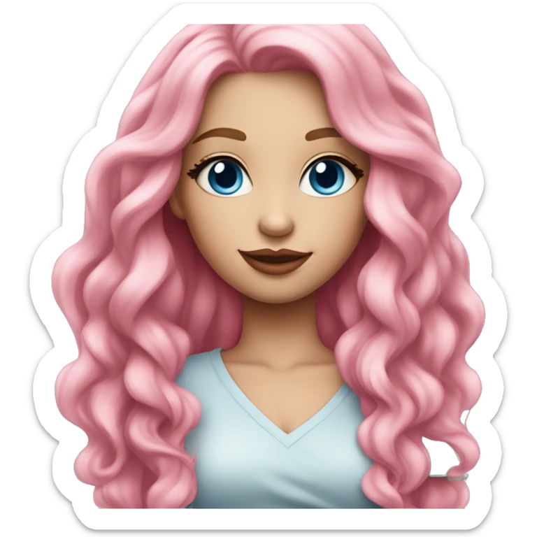 a beautiful girl with fair skin, blue eyes and long pink hair, with pink lipstick on her lips. in fashionable clothes sticker