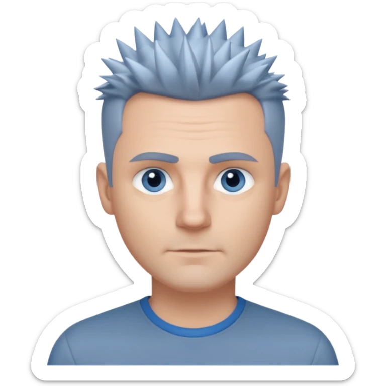 40 yr old white man short spike hair grey dress shirt blue eyes no smile sticker