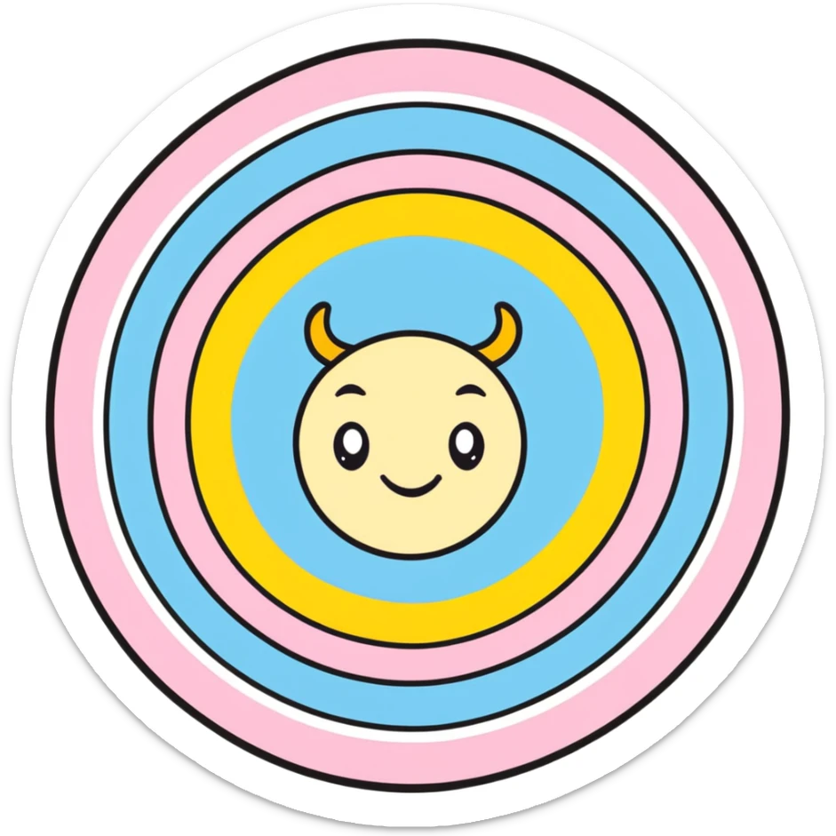 A cute bullseye target with spring pastel colors of yellow, pink and light blue with a smiling face sticker