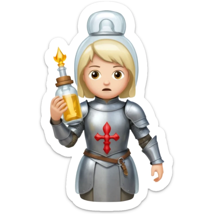 Jeanne d’arc en armure médiévale en colère et enfermée dans un biberon  sticker