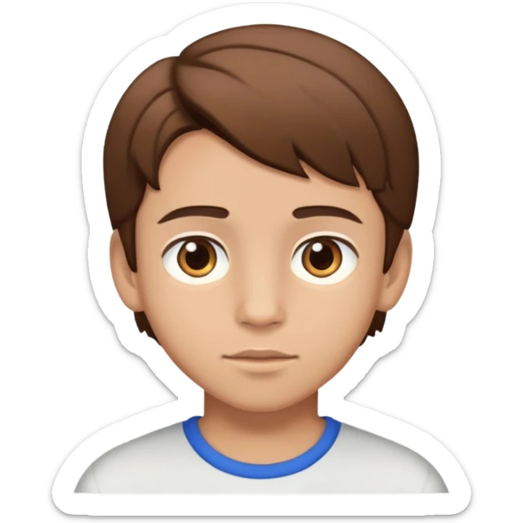 Boy with light skin and brown eyes and brown hair parted in the middle sticker