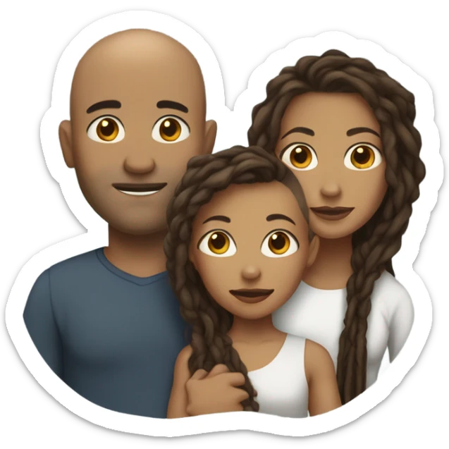 family- light brown skin mama with dark brown hair, bald headed dad, daughter with long hair and son with dreads sticker