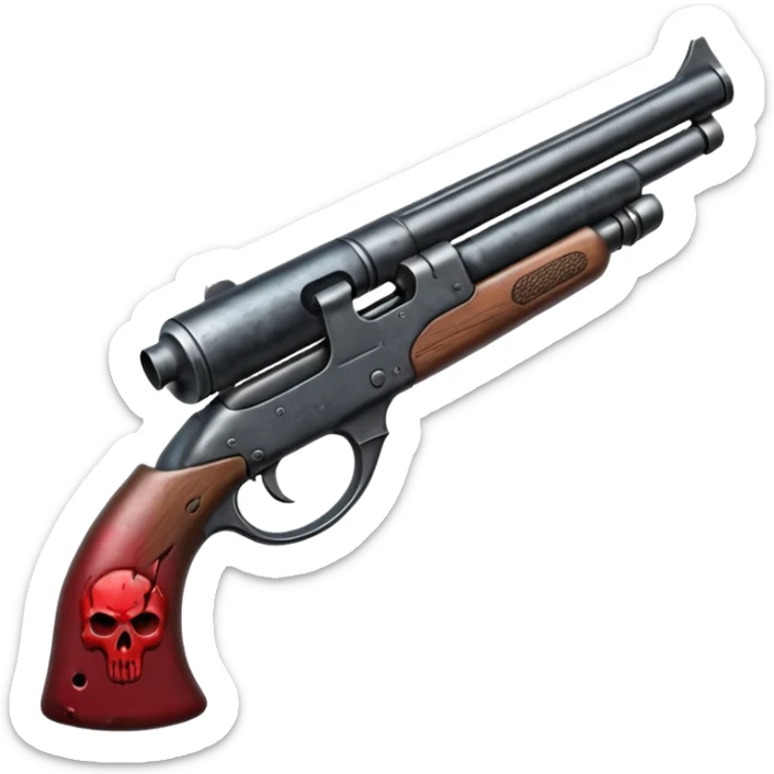A shotgun pointed upward, in the style of your bleeding skull art. Dark gritty and menacing art style. Pointing up sticker