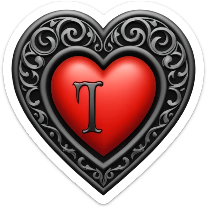 Can you make a heart with a gothic design, I want black and blood red colors . In the middle of the heart there should be the letter I sticker