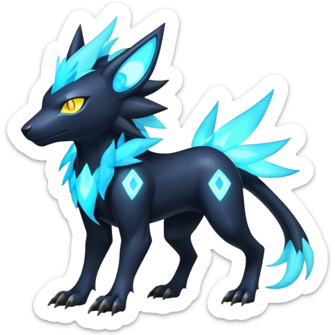  pastel dark bright vibrant futuristic lush warm-colored neon-glowing electric maned Luxray-Manectric-Fakémon-Vernid-Digimon-hybrid-creature (full body) sticker