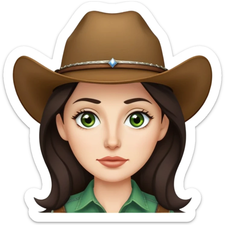 Me  a white woman with long dark brown hair green eyes and thin top lip and big bottom lip and a mole on my left side of my chin very thin eyebrows with a scar on the right eyebrow and a cow girl sticker