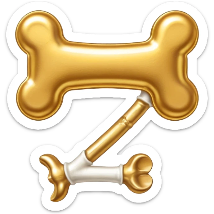 please generate an emoji of a  golden plated dog treat in the shape of a bone sticker