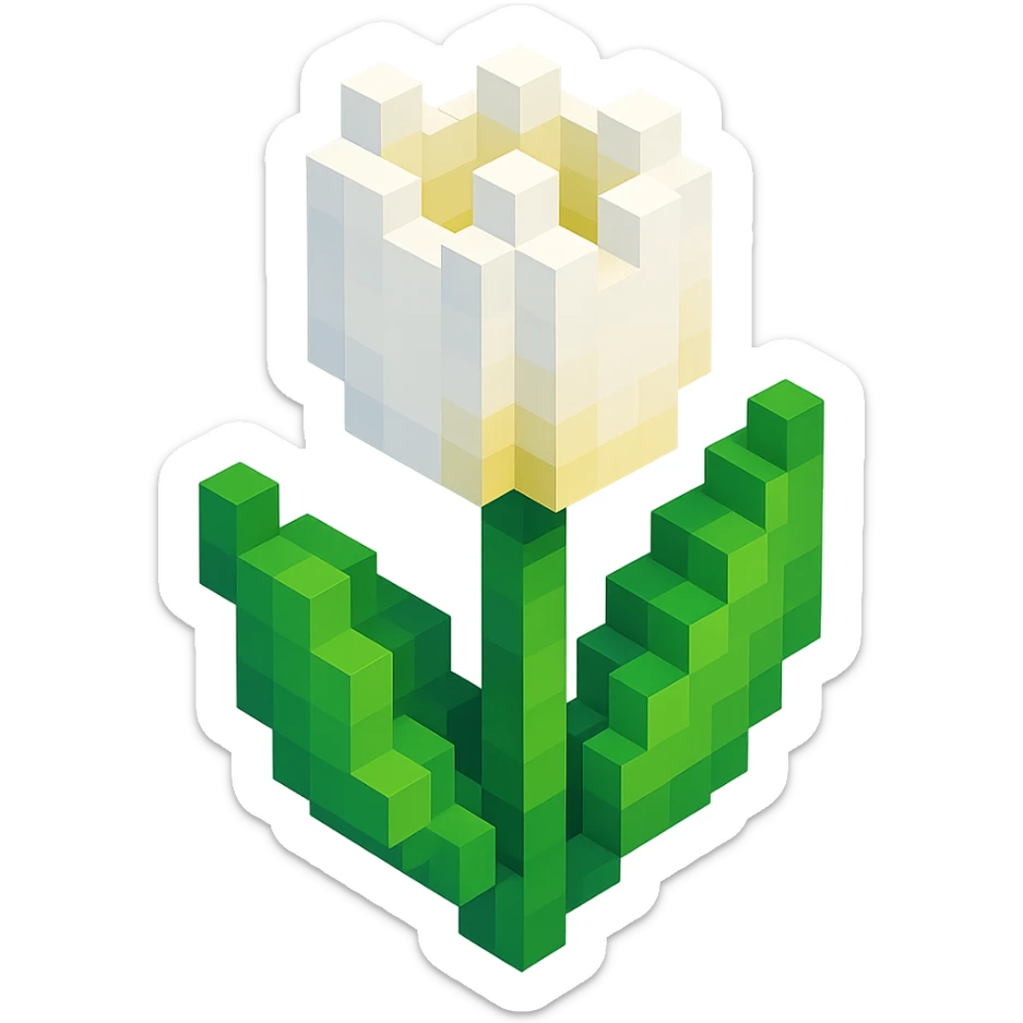 white tulip flower, voxel style sticker