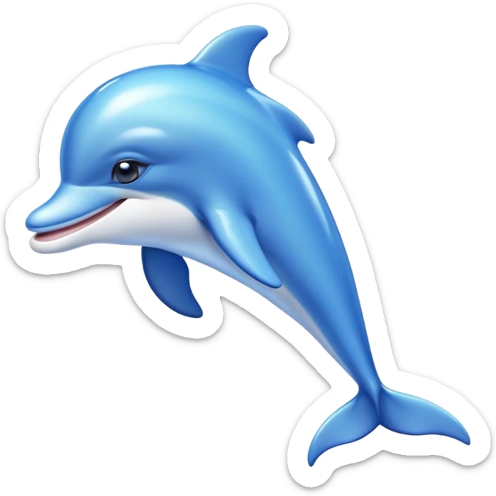 Beautiful and Majestic Dolphin Portrait Emoji, Radiating serene elegance and adorable charm with a graceful, streamlined form and luminous, glossy blue skin that shimmers under the sun, gentle, expressive eyes and a soft, content smile, Simplified yet exquisitely endearing features, highly detailed, glowing with a soft, majestic aquatic light, high shine, calm and enchanting, stylized with an air of timeless oceanic beauty, soft glowing outline, capturing the essence of a beautiful and majestic dolphin that embodies the pure magic of the sea! sticker