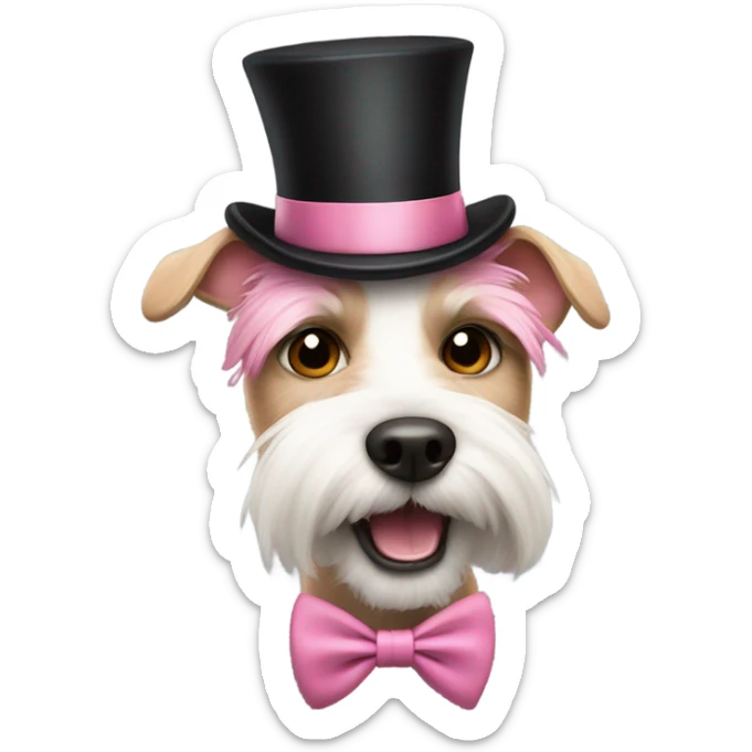 Pink terrier with top hat and tie  sticker