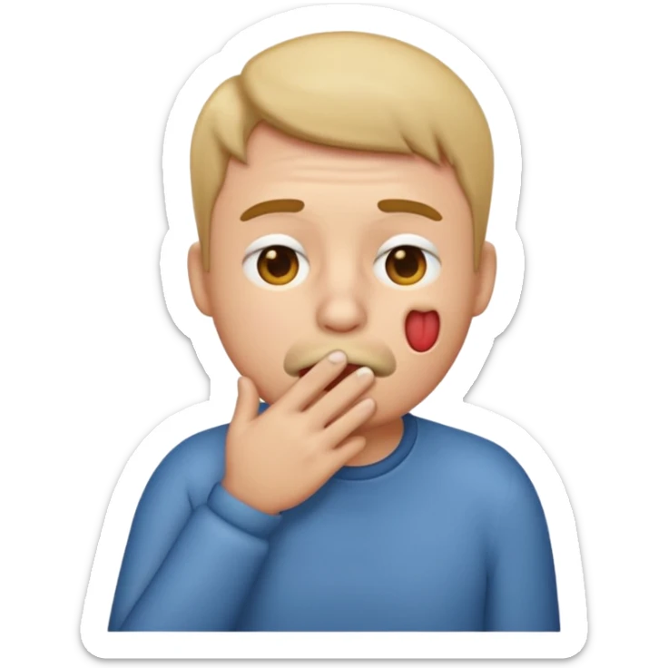 Emoji coughing with hand over mouth and bulge in cheek sticker