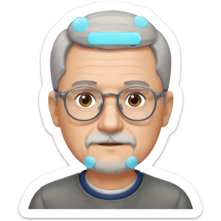 Homme 66 ans cheveux gris en brosse et barbe grise de trois jours lunettes  sticker