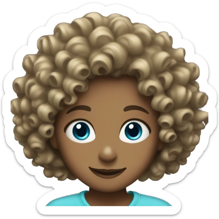A girl with curly hair who smiles and puts patches on her blue eyes sticker