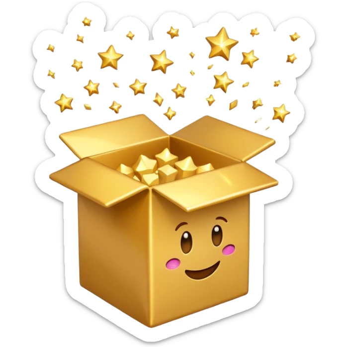 emoji of open box with sparkles jump out of the box sticker