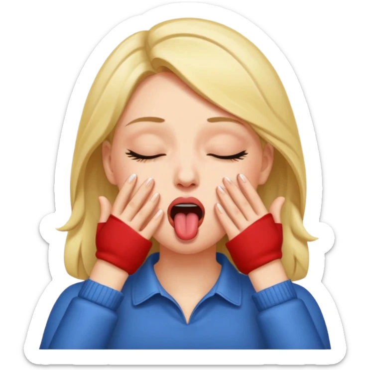 A female closing her eyes sticking out her tongue and grabbing her throat with both hands  sticker