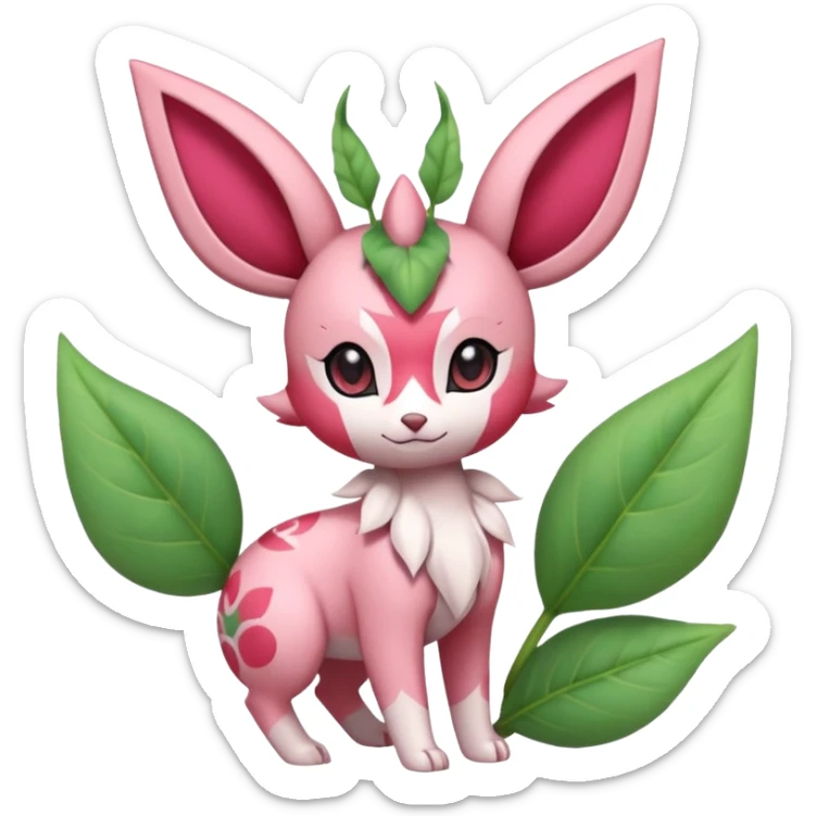 Rosy floral romantic cute kawaii Ivy-Scizor-Sylveon-Leafeon-Pokémon-Digimon-Fakémon-hybrid-fusion-creature sticker