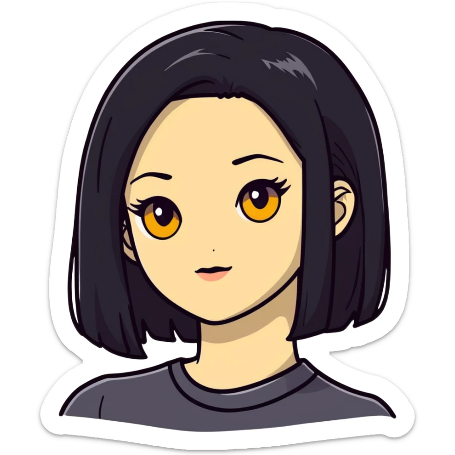woman with black straight hair, very pale skin, yellow amber eyes sticker