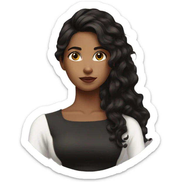 rear side of a brown women, with black hair, a white crop top, wavy long hair  sticker
