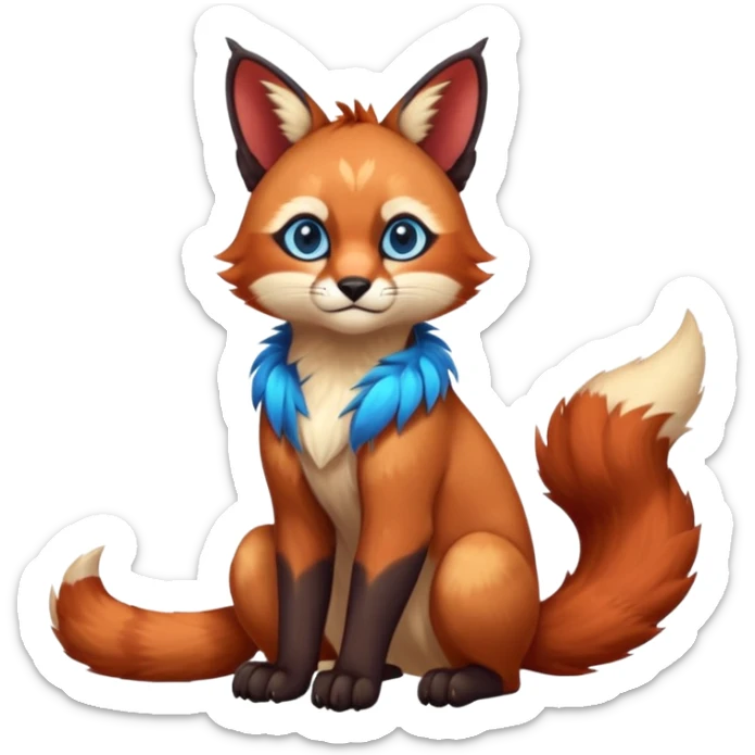 Colorful tropical blue exotic cute cool beautiful shiny beautiful fantasy-caracal-Gryphon-Cacomistle-Trico-Red-Panda-oncilla-animal-Fakémon-hybrid-fursona (full body) sticker