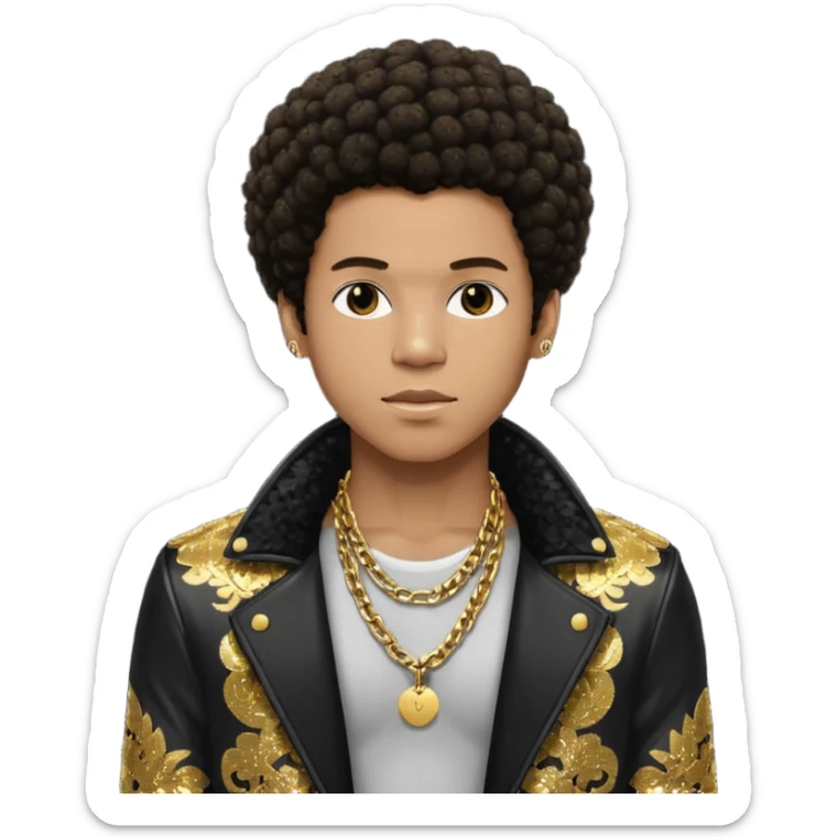 Gallant, R&B Singer with dark brown afro hair, black sequin jacket, shirtless with necklace sticker