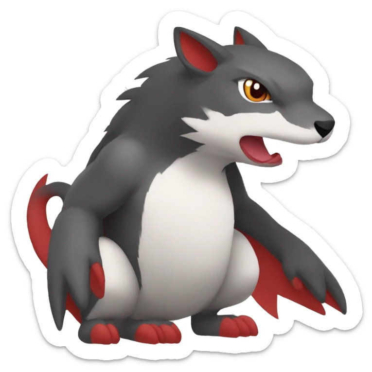 Cute cool black red white grey animal hybrid Fakemon full body sticker