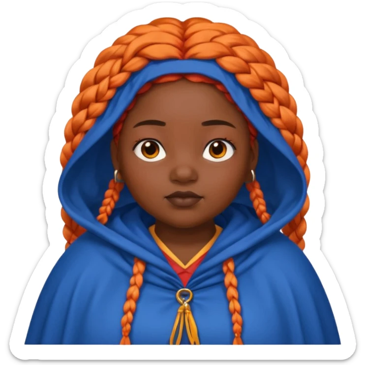 red orange braids hair girl, black skin, fat, wear blue cloak sticker