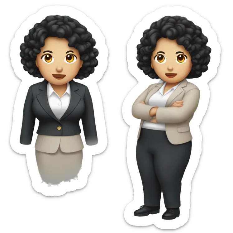 Southeast Asian woman, overweight, wearing a suit, black curly hair sticker