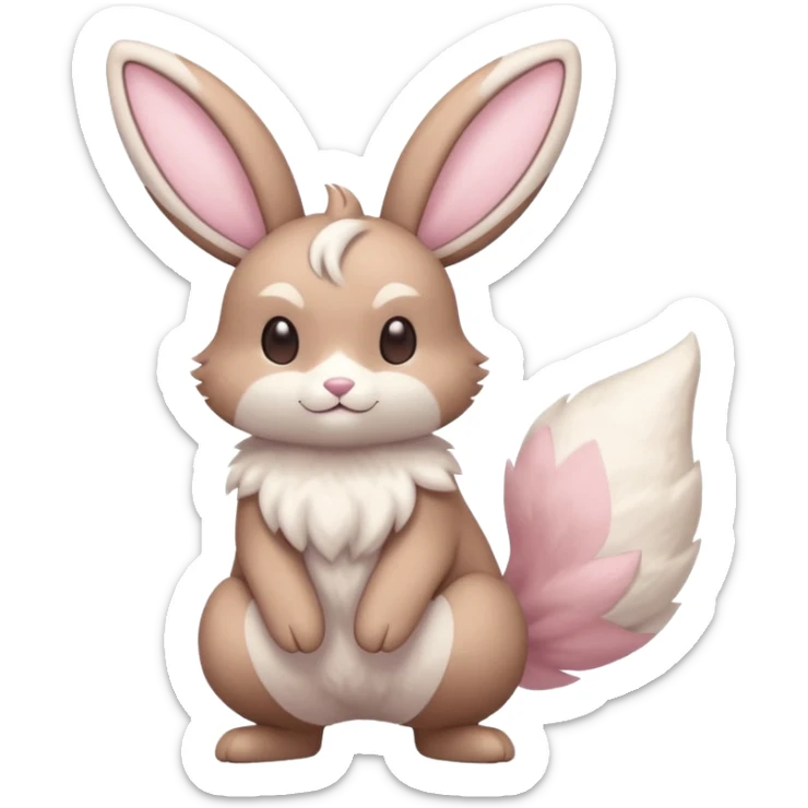 Pastel pink and pastel brown and pastel white Lopunny-Cinccino-fusion (full body) sticker