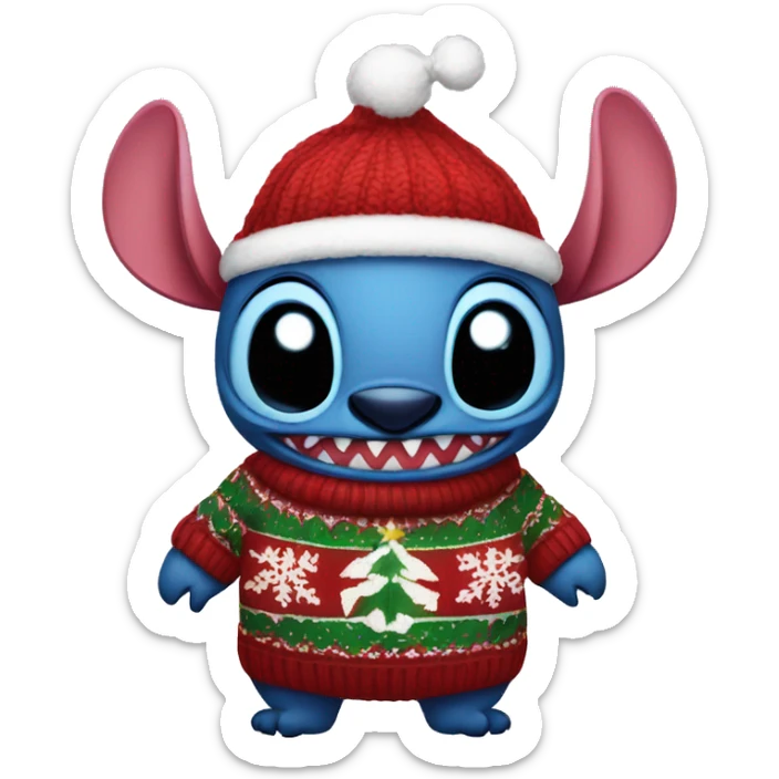 Stitch wearing a Christmas sweater and hat standing with venom in a Christmas sweater and hat  sticker