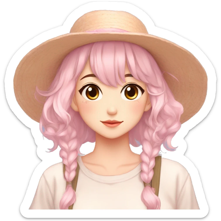 Gorgeous pastel anime girl with blushing face and hair garnitures and pretty hair and a hat-cap aesthetic trending style sticker