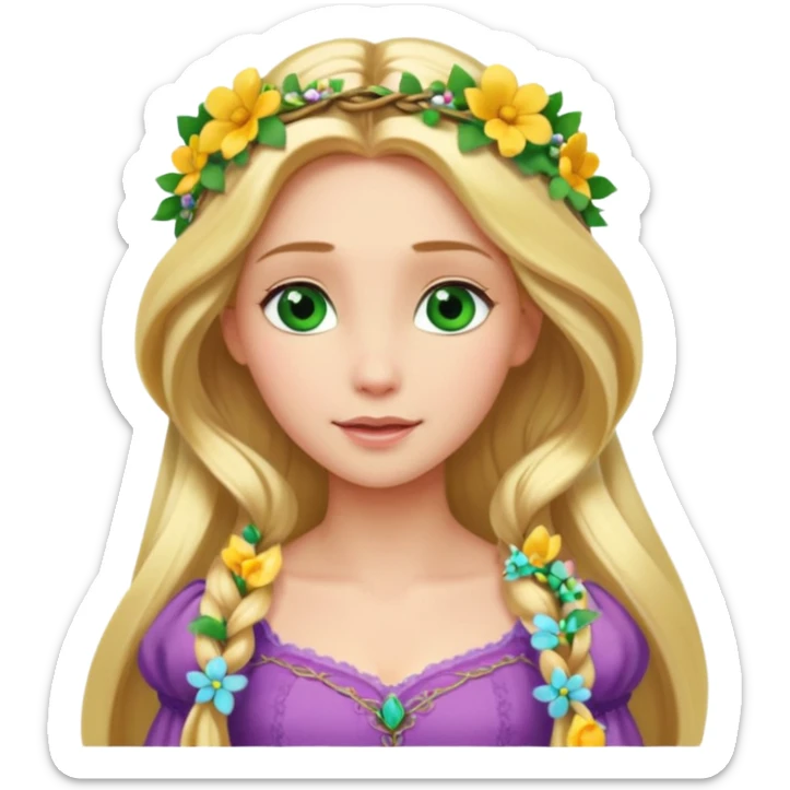 tangled disney rapunzel fair skin green eyes blonde hair flowers sticker