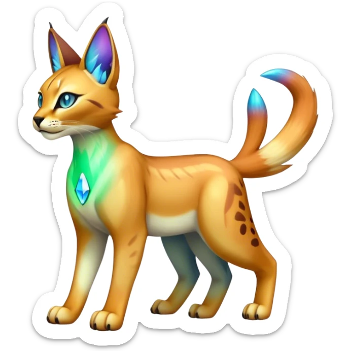 An iridescent transparent  colorful lynx-caracal-serval-fakemon-Digimon-creature-hybrid sticker