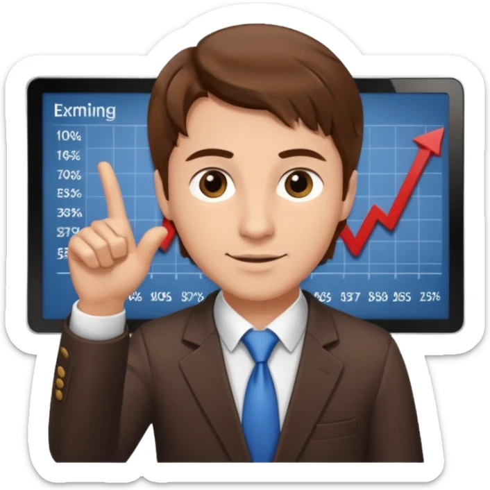 Mach mir einen Typen mit braunen haaren der an der börse als trader arbeitet der mit einer hand so von vorne nach rechts zeigt sticker