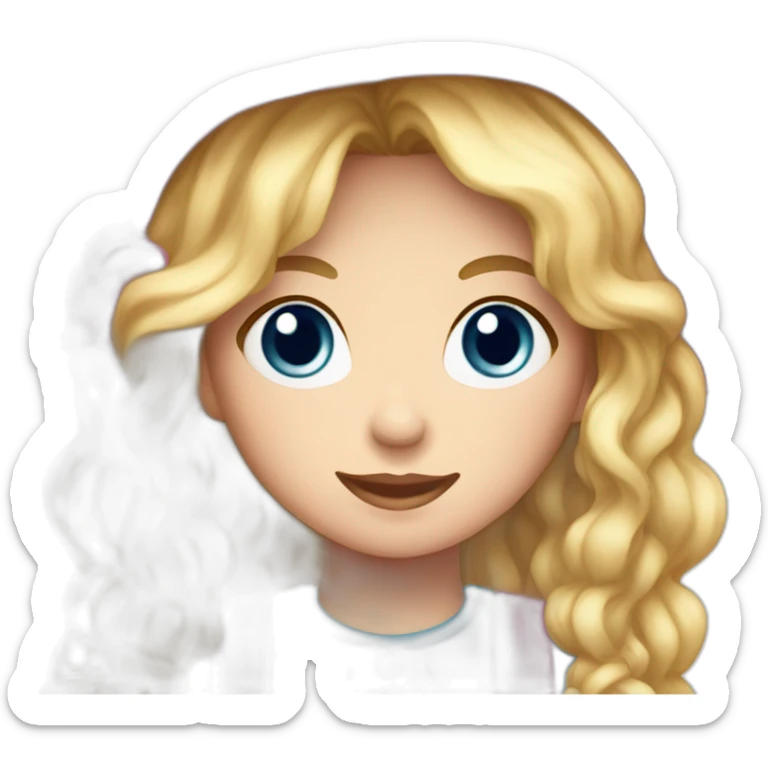 Young ragdoll with blond hair, pink country-hat and blue dress sticker