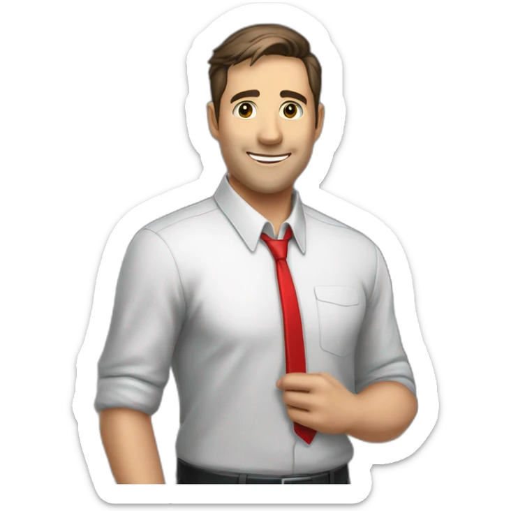 An employee of the real estate agency "Floors" with a red badge around his neck with the inscription etagi sticker