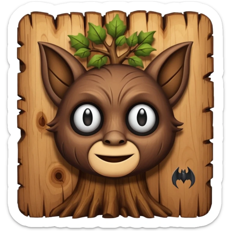 Make a wood with a face and wooden legs and arms and a bat sticker