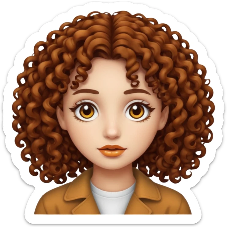 Psychedelic brown curly hair brown eyes white skin girl sticker