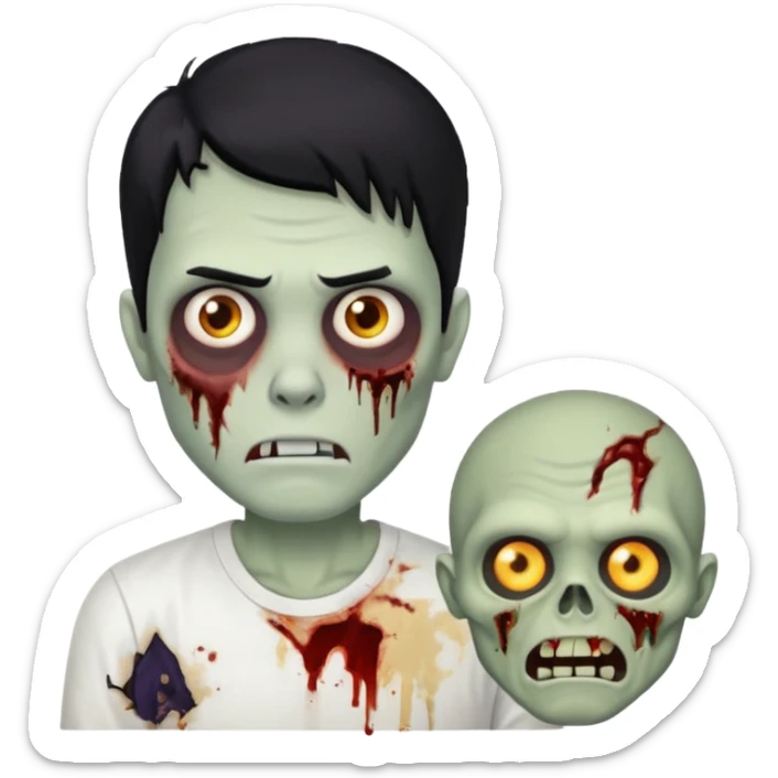 Guy with a white shirt, medium hair, the hair color is black and he’s a zombie sticker