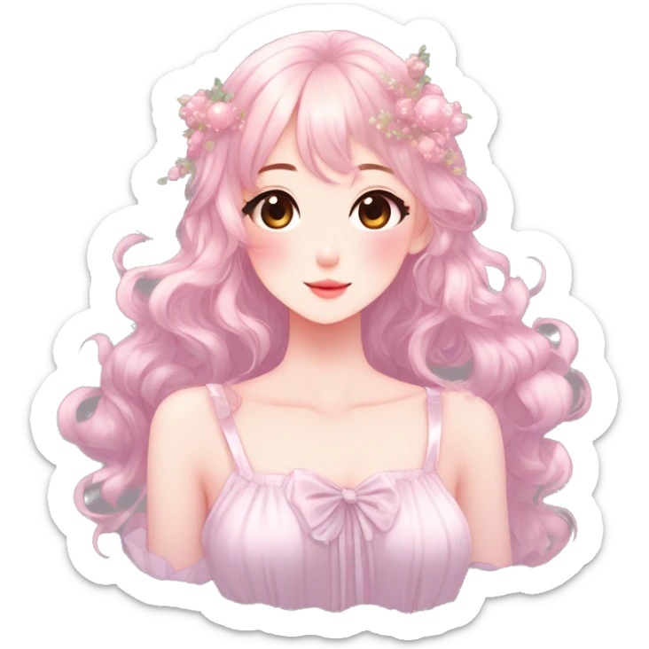 Gorgeous anime style lady with blushing face cottagecore fairycore  Kawaii anime colorful pearly romantic simplistic aesthetic trending stylea sticker