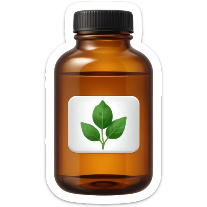 brown glass bottle of supplements with white label, black thin title K2 and small spinach emoji sticker