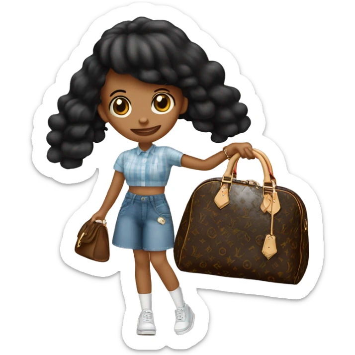 Chica de pelo negro liso llevando un bolso louis vuitton en la mano sticker