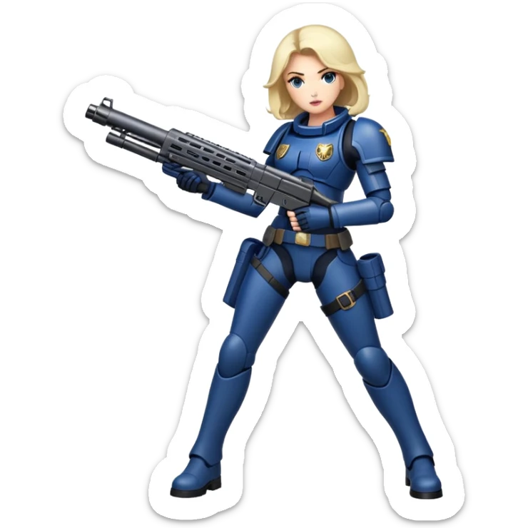 Stunning woman , space marine, full body forward-fashion pose, riffle gun in arms sticker